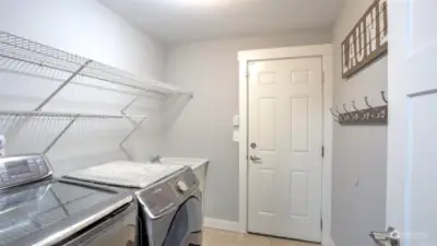 Laundry room with utility sink, door leads to the 2 car garage.