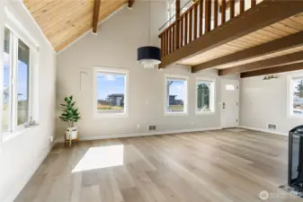 Vaulted pine ceilings are very dramatic.  the loft upstairs is the sleeping quarters