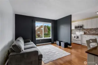 Living room, dining and kitchen