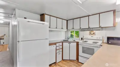 One more look at the kitchen. The large counter has several other cupboards below it as well.