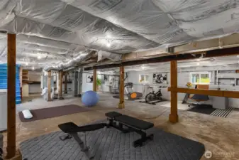 Basement-Digitally staged to show multi-use for the space