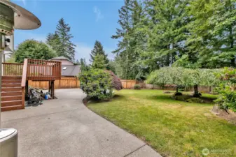 Cement patios have been well thought out for a beautiful yard design.