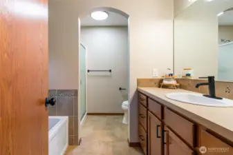Primary bath with separate tub and shower