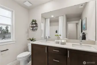 2nd full bath on the second level.  Materials, colors, and finishes will vary. See site agent for details