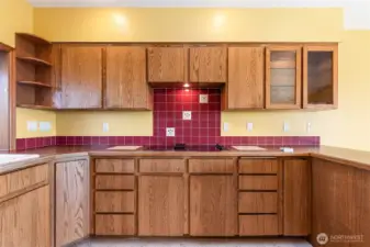 Cupboards include shelf space, and glass display cupboards.