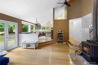 The kitchen flows nicely into the living room.