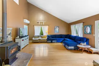 Cozy wood fireplace plus ductless heat pump with air conditioning