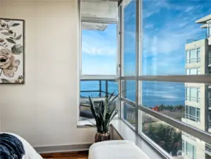 Imagine opening your eyes every morning to this, a panoramic, unobstructed vista of the Puget Sound from your pillow.This is a staged photo