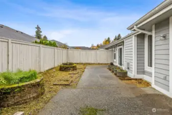 Private fully fenced back yard with great sized patio. Ready for your landscape vision!