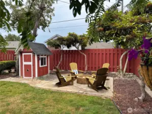 Hang out with friends on the back patio and enjoy fruit from your very own fruit trees