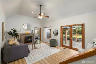 Looking out to private, woodsy yard.