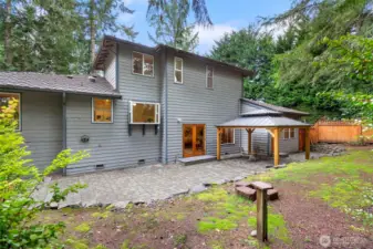 Private fenced backyard