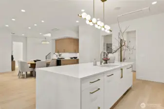 Large Custom Island with Waterfall Edge, Additional Counter/Cabinet Space