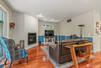 This is great room with zero clearance wood fireplace