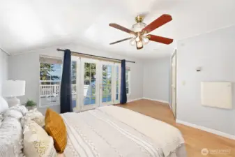 The primary bedroom also opens out onto the upper deck