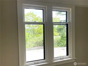 Some of the double hung windows have been preserved. They still open and they do lock.
