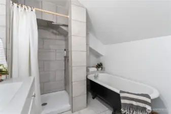 Upstairs full bath with claw foot tub and rainshower