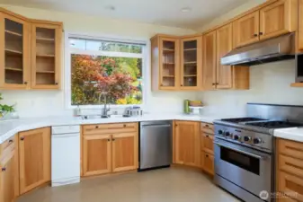 The custom kitchen includes alder cabinetry, Thermador dual fuel range, radiant/convection oven & tons of storage!