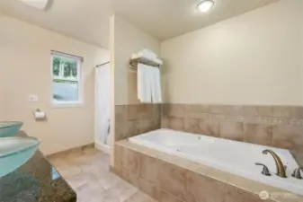 Luxurious main floor bath with jetted tub.