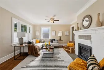 Cozy gas fireplace for snuggling up to with a good book in the winter time.