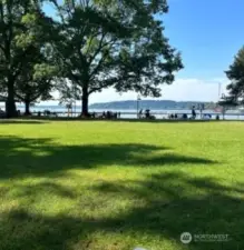 Grassy area and waterfront in nearby Gene Coulon Park