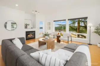 Gas fireplace in living room.