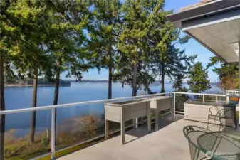 Expansive view deck offers front-row seating to the water and mountain backdrop. Watch the whales, porpoises, eagles...