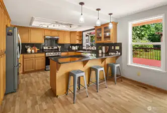 Main home kitchen with eating bar