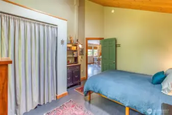 There is a large closet in the primary bedroom.