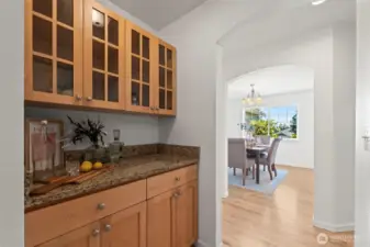 Butler's pantry and large walk in pantry add to the large storage in the kitchen.