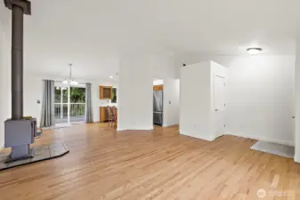 Living room opens to dining