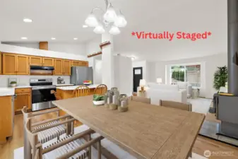 *Virtually Staged* Dining opens to kitchen & living room