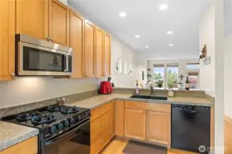 Large kitchen opens to entertaining areas