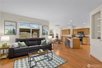 Spacious and welcoming, this great room balances comfort and scale with easy access to the outdoors.