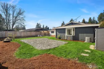Large fully fenced backyard. Central bark area allows for easy installation of playsets, trampoline or garden expansion. Plus RV parking space with gated access to Union Ave.