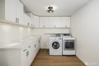 Large laundry room, with double doors off the bonus room. Utility sink and lots of cabinet storage. New Luxury vinyl plank flooring.