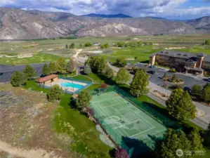 Community pool and sports court.