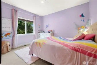Bedroom #3 with gorgeous exposed beams, lighted bedroom closets and room darkening blinds.