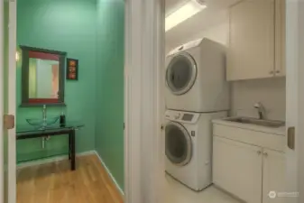 Entry powder room and laundry room with utility sink