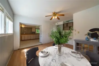 Virtually staged dining room.