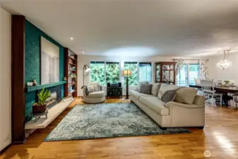 Tall brown shelf in living room free if desired by buyer, see full list in supplementals