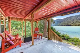 Additional outdoor living space with shelter and cozy propane heat.