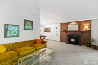 Living room with pellet stove.