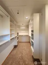 ADU Walk-In Closet with pull down stairs for attic storage.