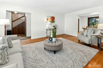 A view of the living room--it is a large space! And it connects nicely to the entry and dining room.