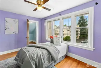 The bedroom has two large walk-in closets.