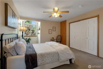 Bedroom #2 has built in cabinets, large closet, plus a walk in closet to the right of the bed.