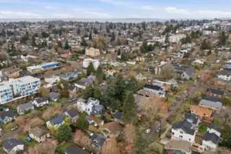 Aerial photo looking NW out towards Puget Sound