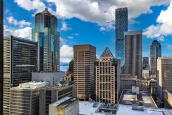 Puget Sound, Olympic Mountains and city views sparkle day and night.