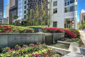 Beautiful landscape plaza at the entrance of 5th & Madison.